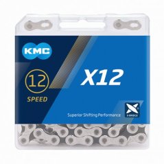 Řetěz KMC X12 stříbrno/černý BOX, 12 rychlostí (126 článků) s rychlospojkou
