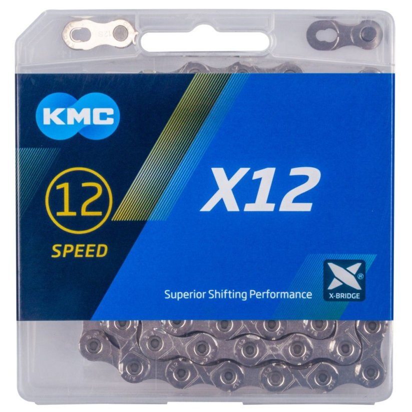 Řetěz KMC X12 stříbrný BOX 12 rychlostí (126 článků) s rychlospojkou