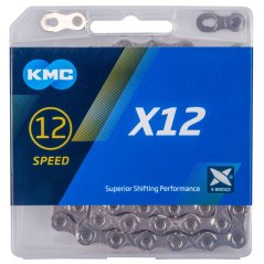 Řetěz KMC X12 stříbrný BOX 12 rychlostí (126 článků) s rychlospojkou